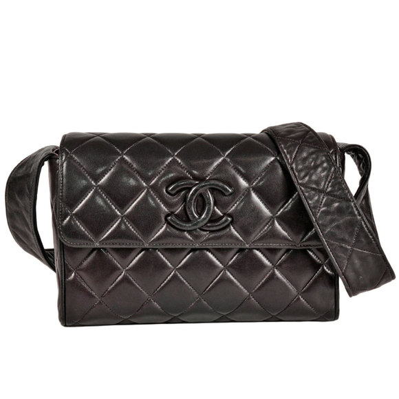 CHANEL Matelasse Leather Shoulder Bag Lambskin Black Coco Mark - Picture 1 of 9